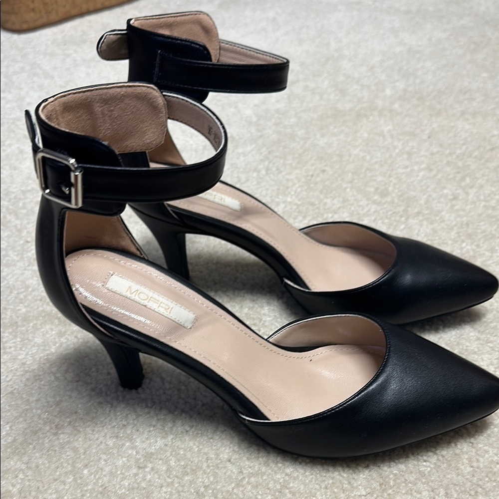 Mofri Women's Low Heel Shoes Closed Pointed Toe Ankle Strap Kitten Heels 8